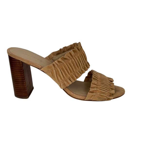 Ann Taylor Ruffle Heels Mule Sandal SZ 8.5 Womens Tan Boho Chic Casual Vacation - Picture 5 of 12